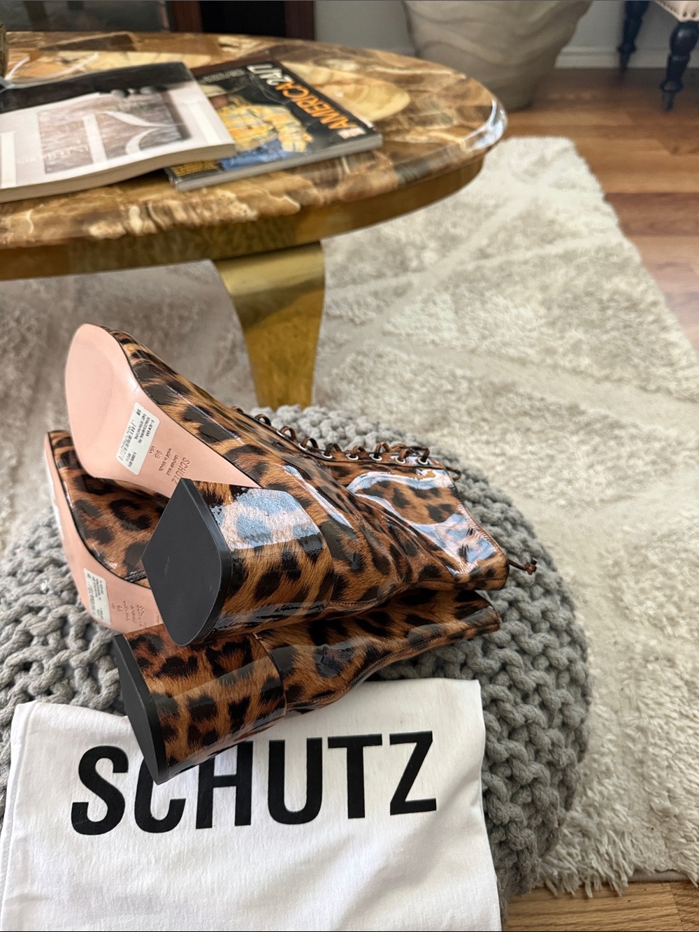 SCHUTZ Leopard-Print Lace-Up Ankle Boots in Brown. Sz 9B - Picture 4 of 9